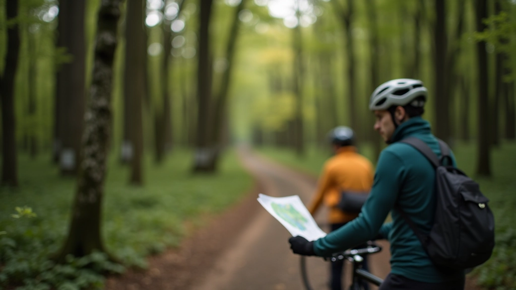 Cyklista na trasě s mapou