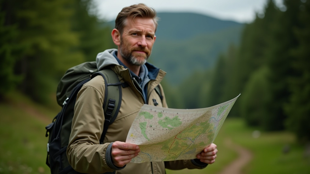 Petr Valentík pracuje na mapování cyklotras v přírodě s mapou a notebookem