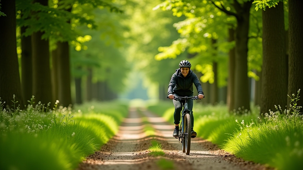Cyklista na bezpečné a příjemné cyklostezce skrze přírodní krajinu